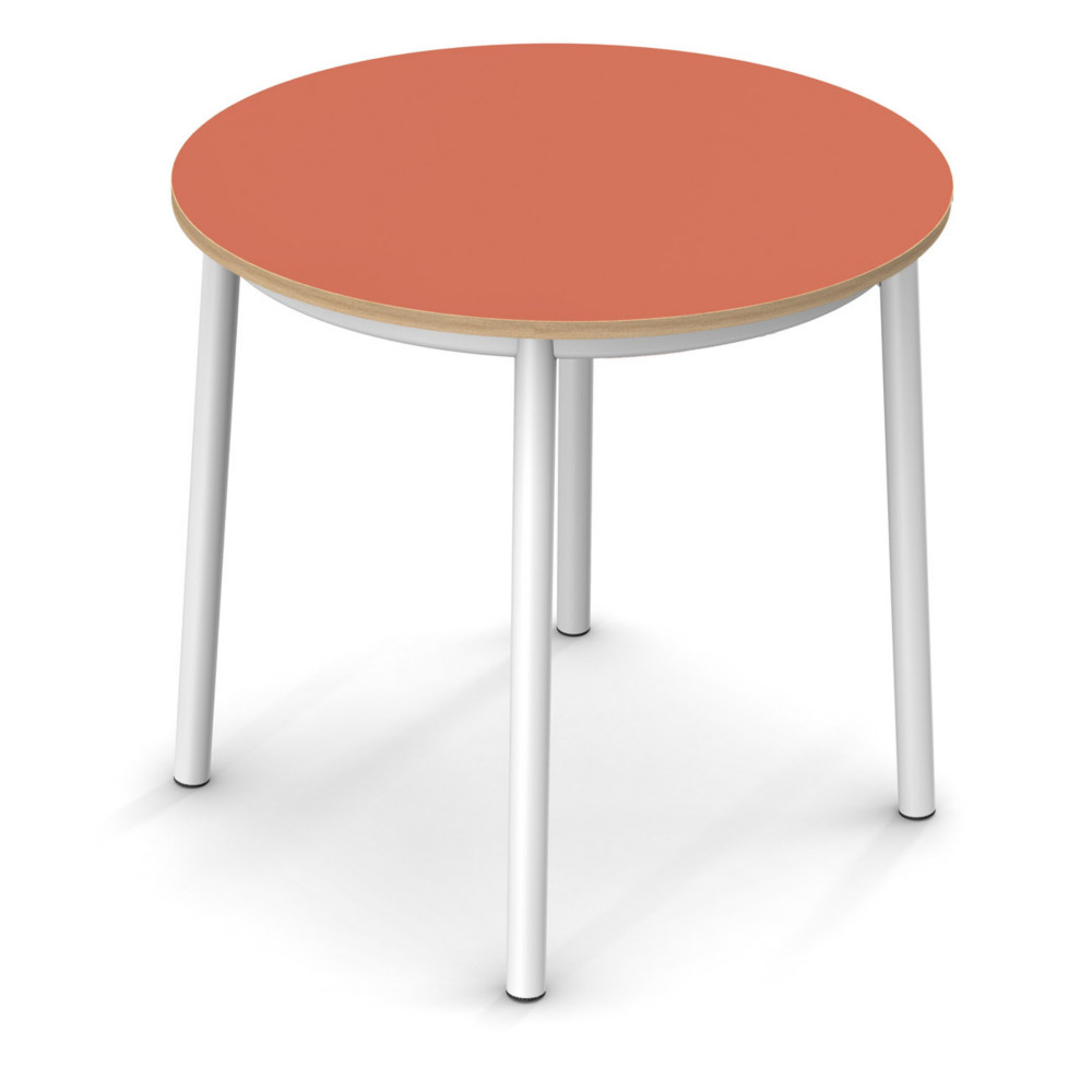 Sokoa Table de restauration ronde Klik H. 74 cm - Plateau Corail - Pieds Blanc