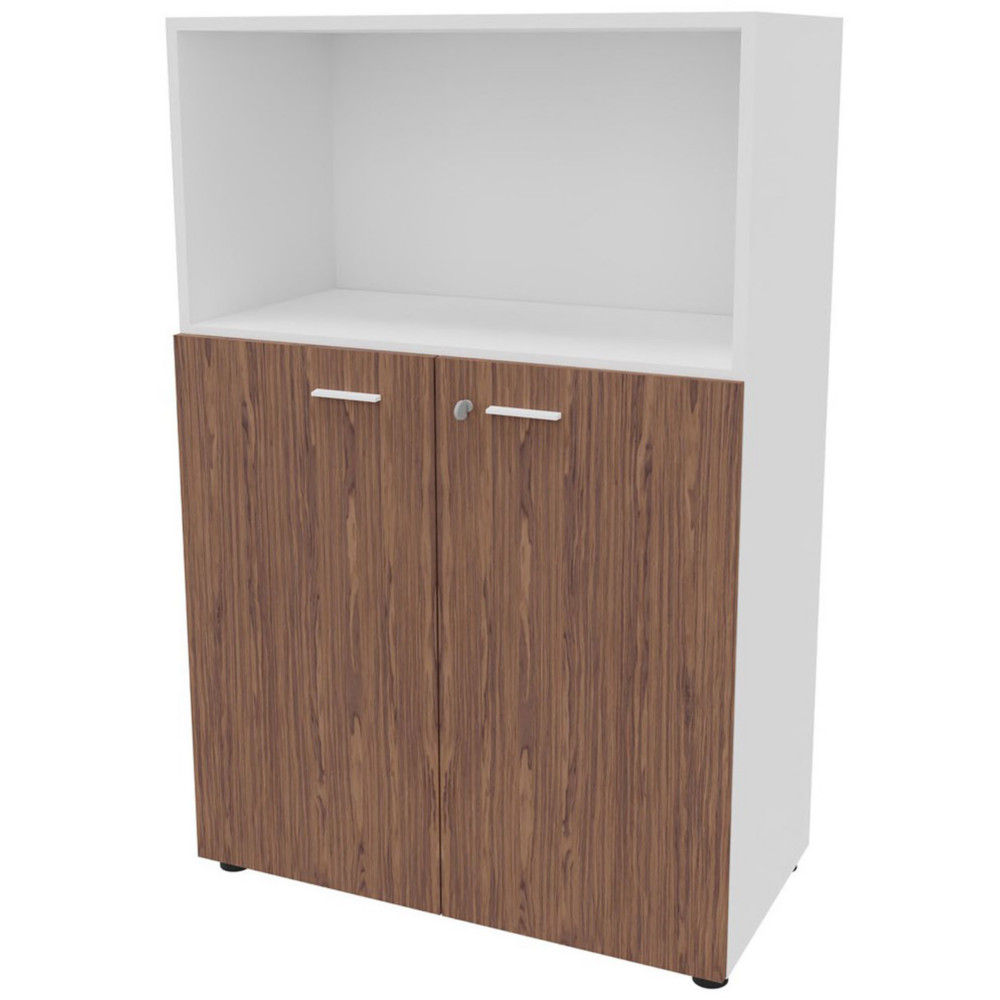 Armoire mi-haute avec niche Arold H.131 x L.86 cm portes basses Noyer / Blanc