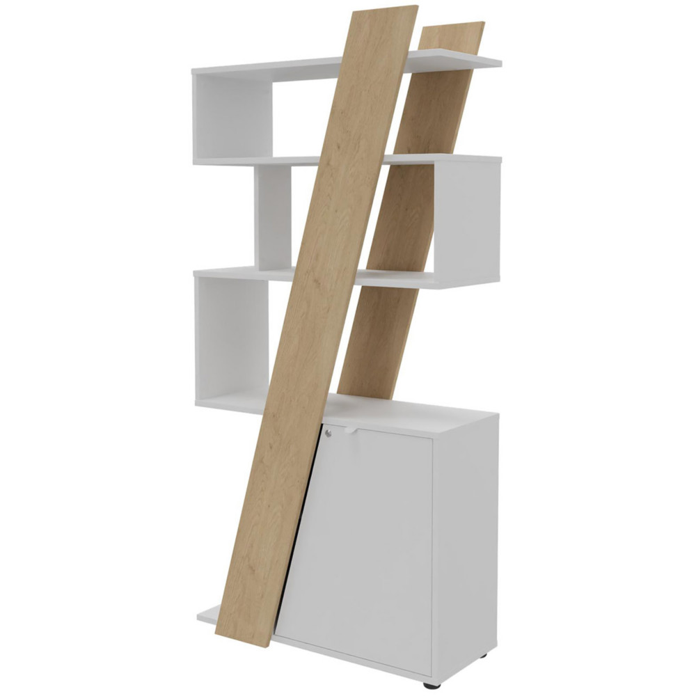Bibliothque porte  droite Rha L. 90 x P. 40 x H 190 cm - Structure Chne - Porte blanche
