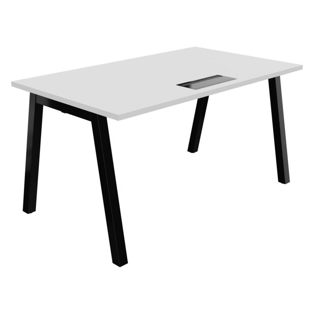 Bureau droit Burocolor A avec trappe d'accs - L.140 x P.80 cm - Plateau Blanc - Pieds  Noir