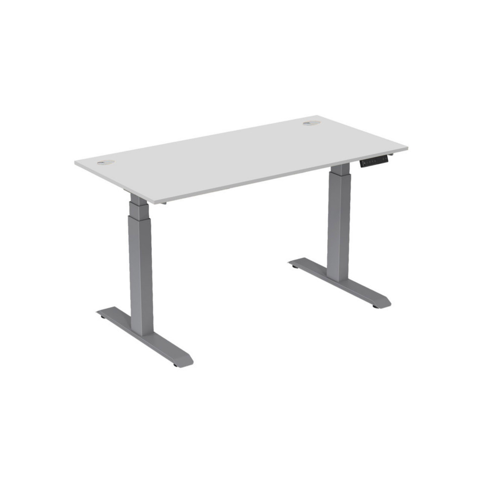 Bureau assis-debout Activ'o - Rglage lectrique en hauteur - L.160 x P.80 cm - Plateau Blanc avec obturateurs - Pieds mtal Gris