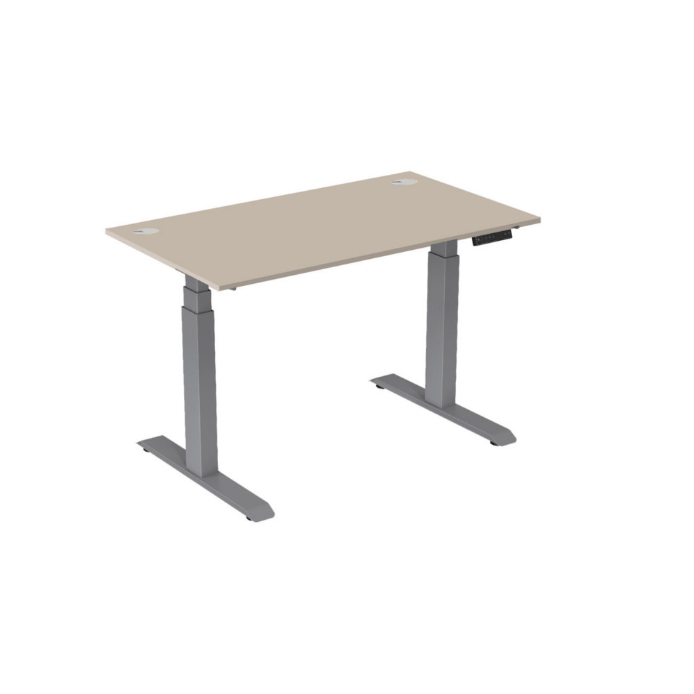 Bureau assis-debout Activ'o - Rglage lectrique en hauteur - L.140 x P.80 cm - Plateau Argile avec obturateurs - Pieds mtal Gris