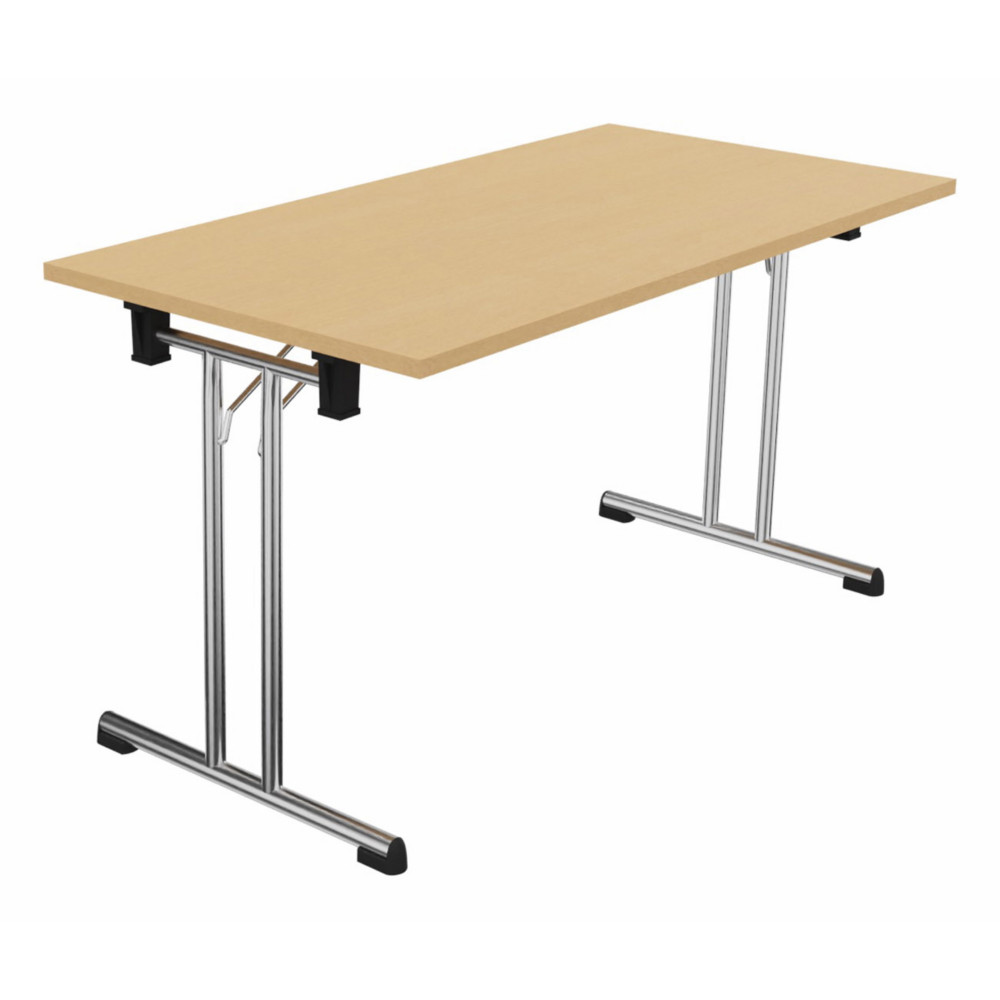 Table pliante polyvalente rectangle L. 140 x P. 70 cm - Plateau Htre - pieds Chrome
