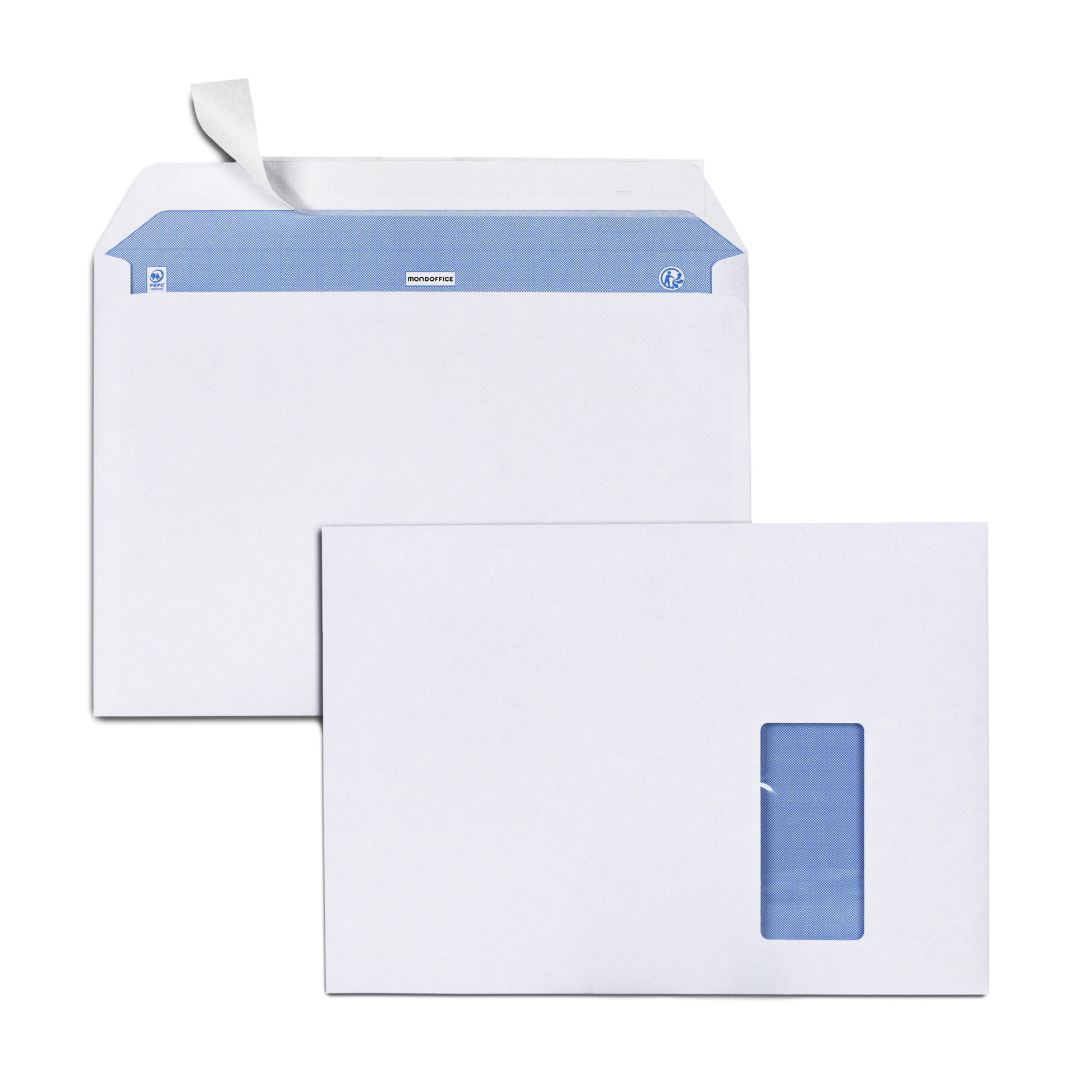 MONDOFFICE Enveloppe blanche Premium C4 229 x 324 mm 100g fenêtre 50 x 100 mm - autocollante bande protectrice - Lot de 250