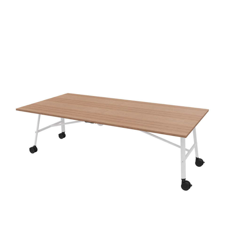 Table mobile plateau rabattable Serenity 240 x 120 cm Noyer  Pied Blanc