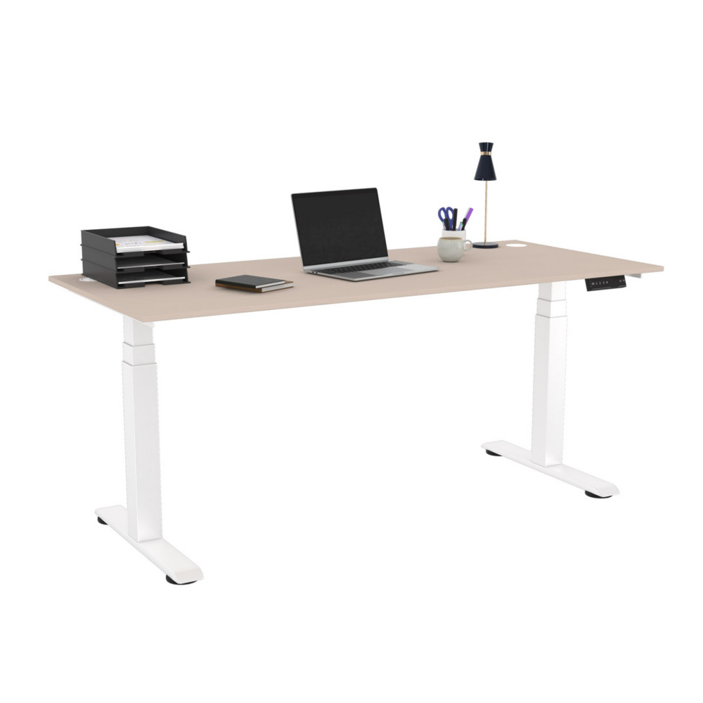 Bureau assis-debout Activ'o - Rglage lectrique en hauteur - L.180 x P.80 cm - Plateau Argile avec obturateurs - Pieds mtal Blanc