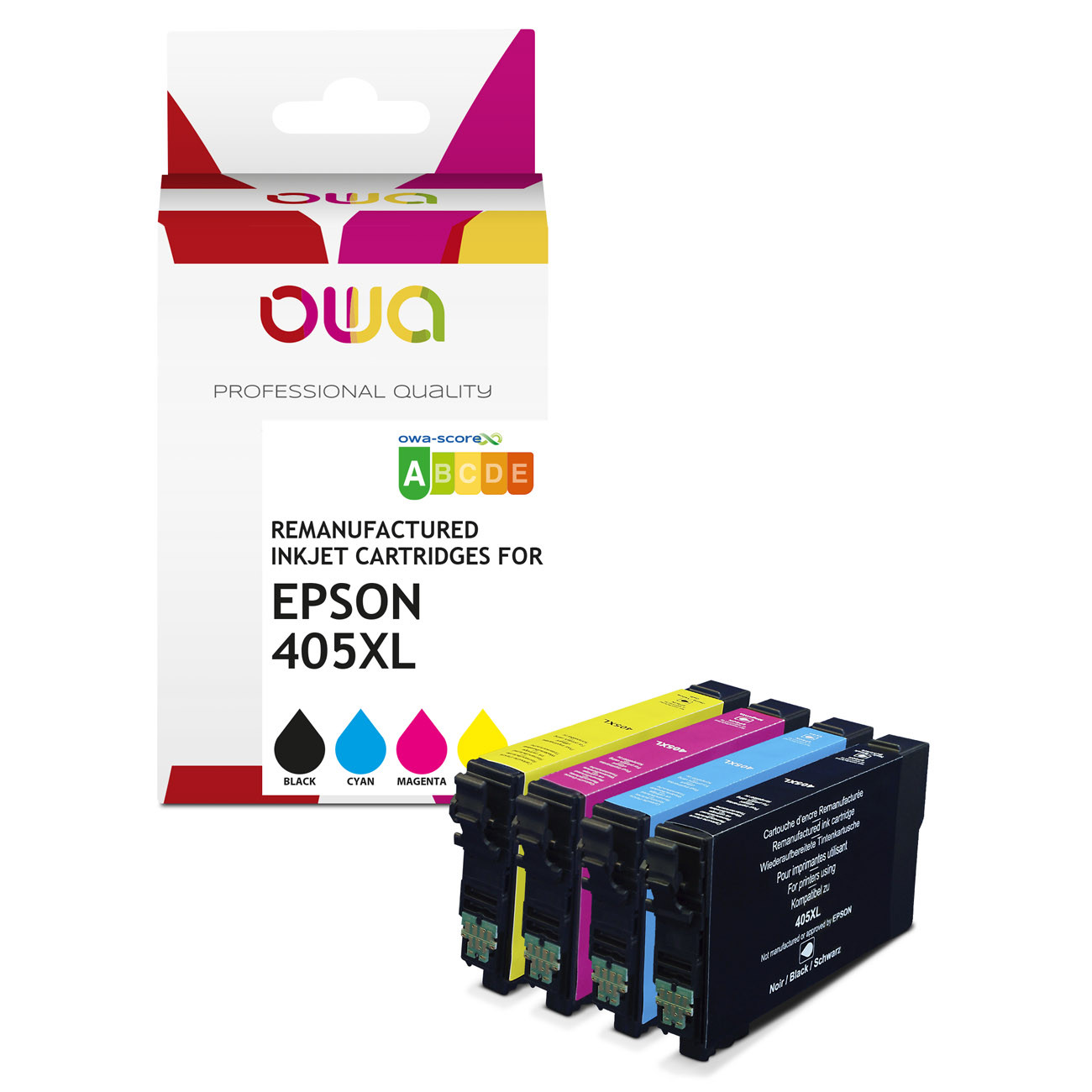 OWA Cartouche d'encre Compatible Epson 405XL - K10639OW - Pack de 4 Couleurs (Noir, Cyan, Magenta, Jaune)