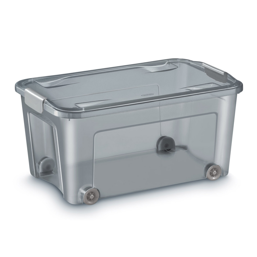 Cep Bote de rangement  roulettes avec couvercle et poignes clips - Polypropylne - 43 Litres - Gris translucide
