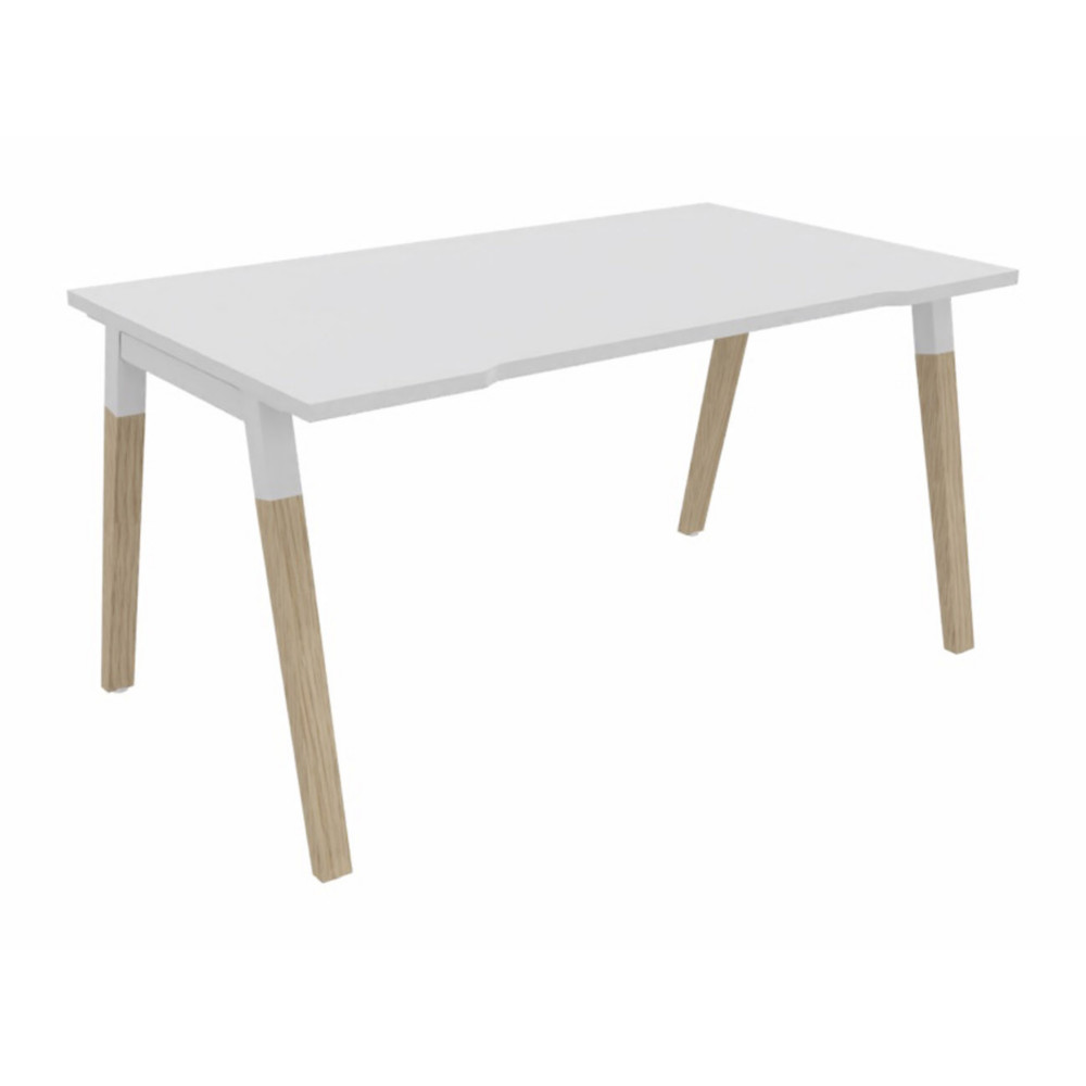 Bureau droit chancr Burocolor A - L.140 x P.80 cm - Plateau Blanc - Pieds Bois/Blanc