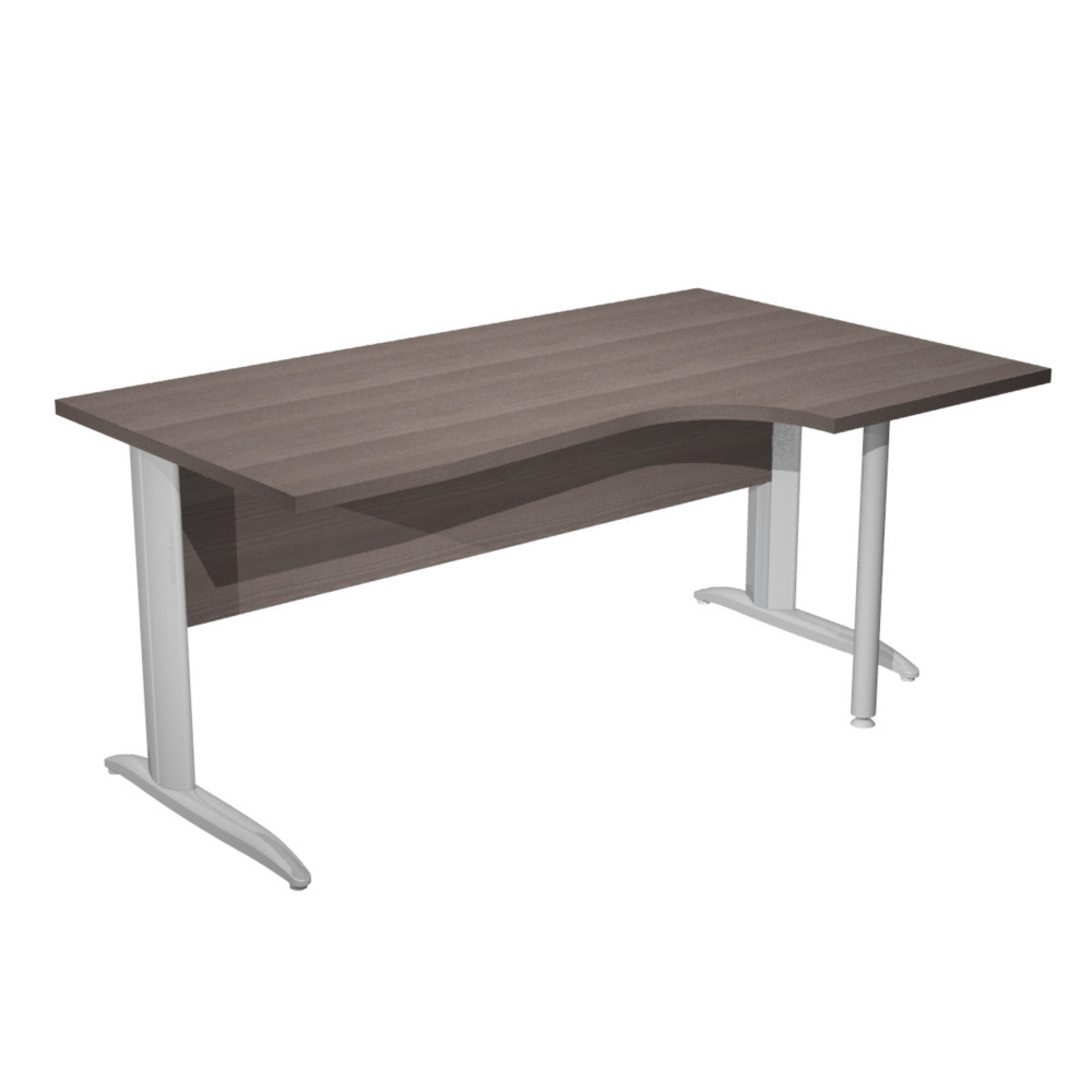 Bureau d'angle compact retour  droite Pronto Mtal - L.160 x P.100 cm - Plateau Cendre - Pieds L Chrome