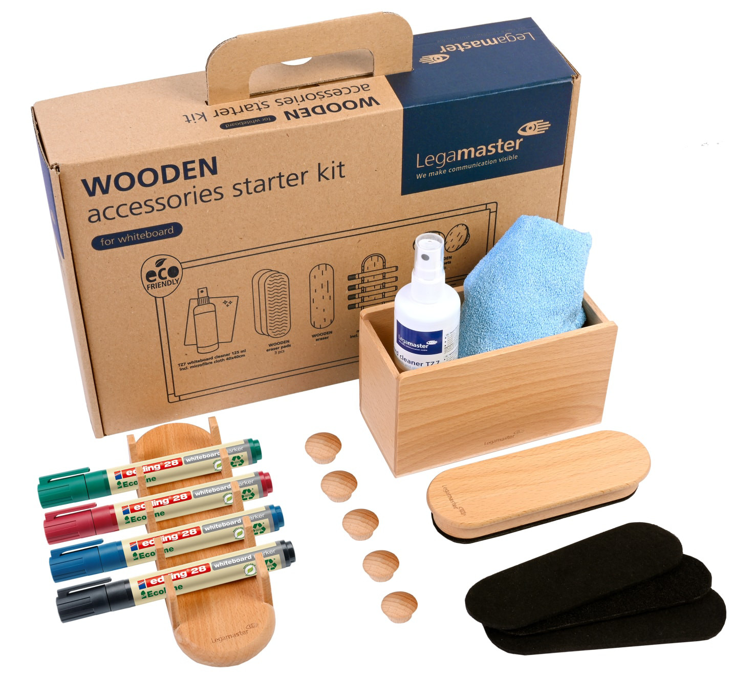 Legamaster Kit d'accessoires Wooden pour tableaux blancs - Bois FSC - 17 pièces