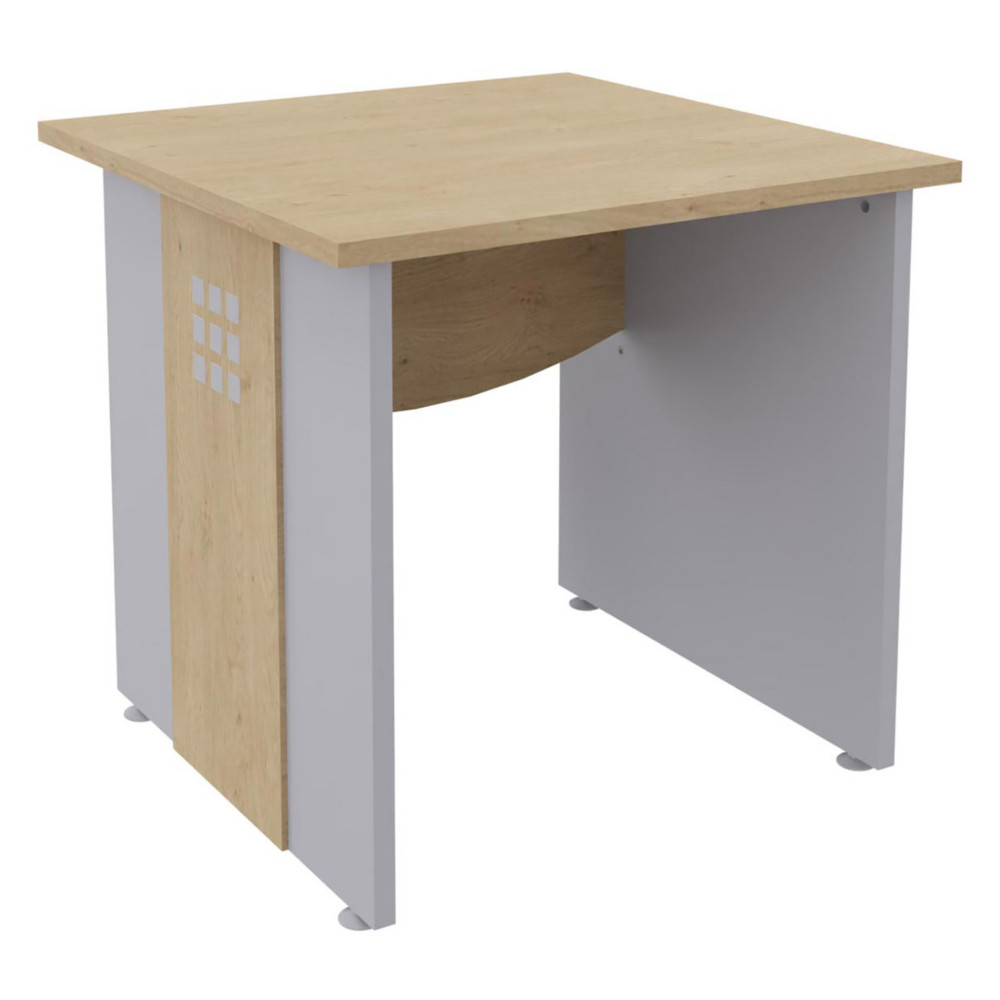 Bureau droit Axiome - L.80 x P.80 cm - Plateau Chne - Pieds panneaux Aluminium/Chne