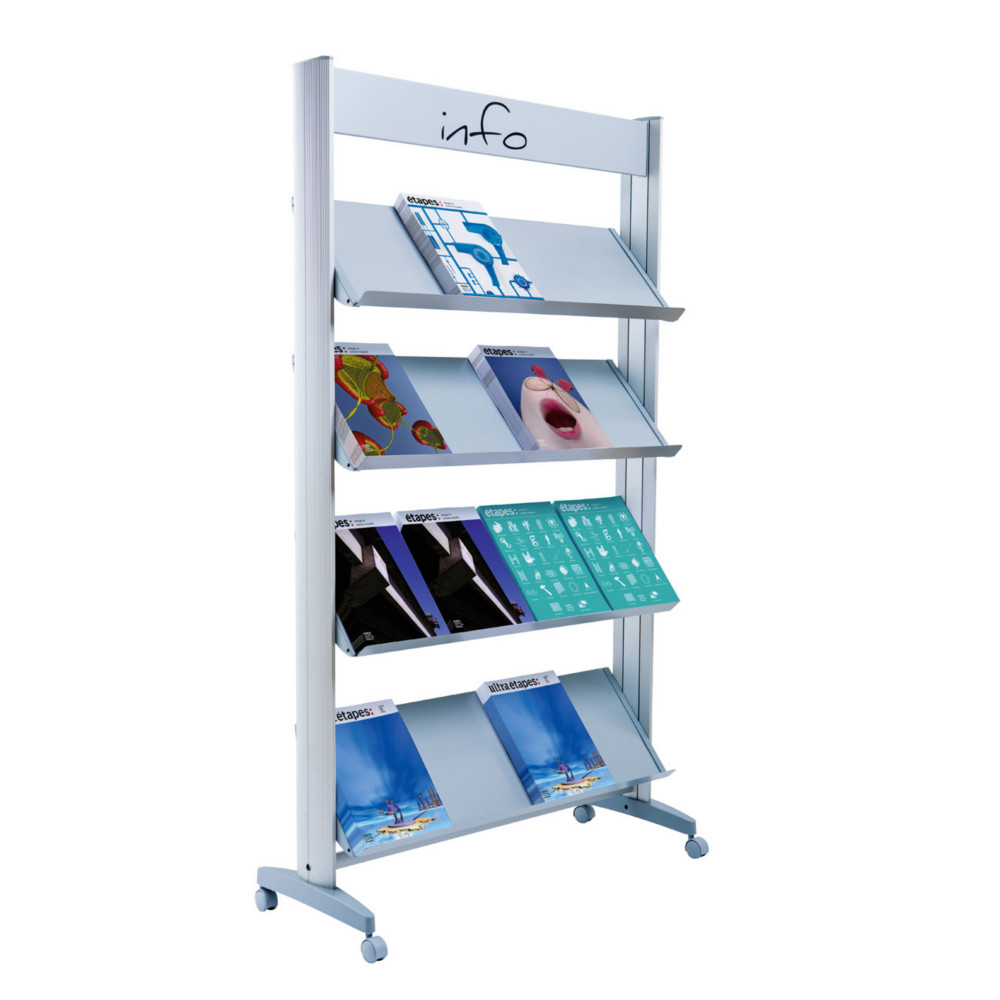 Paperflow Prsentoir de documents mobile - 16 documents A4 - Tablettes mtal - Gris