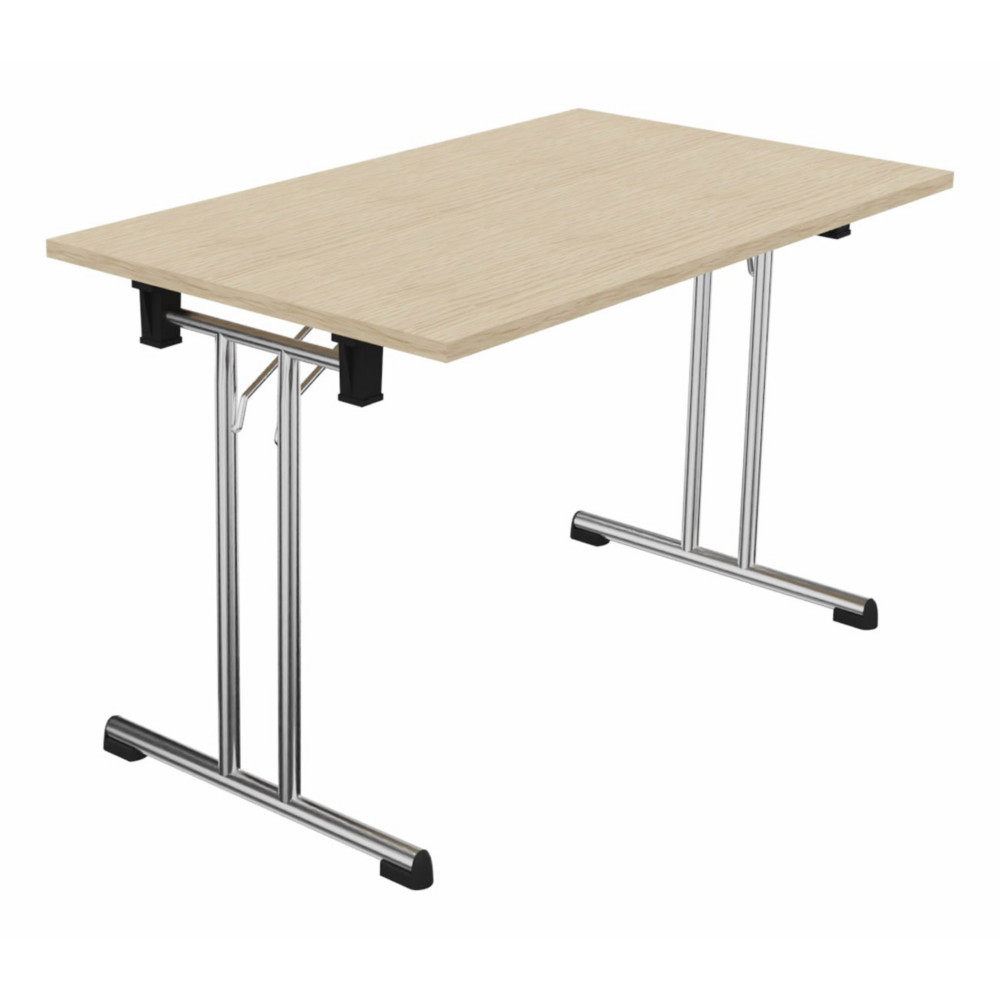 Table pliante polyvalente rectangle L. 120 x P. 70 cm - Plateau Chne de fil - pieds Chrome