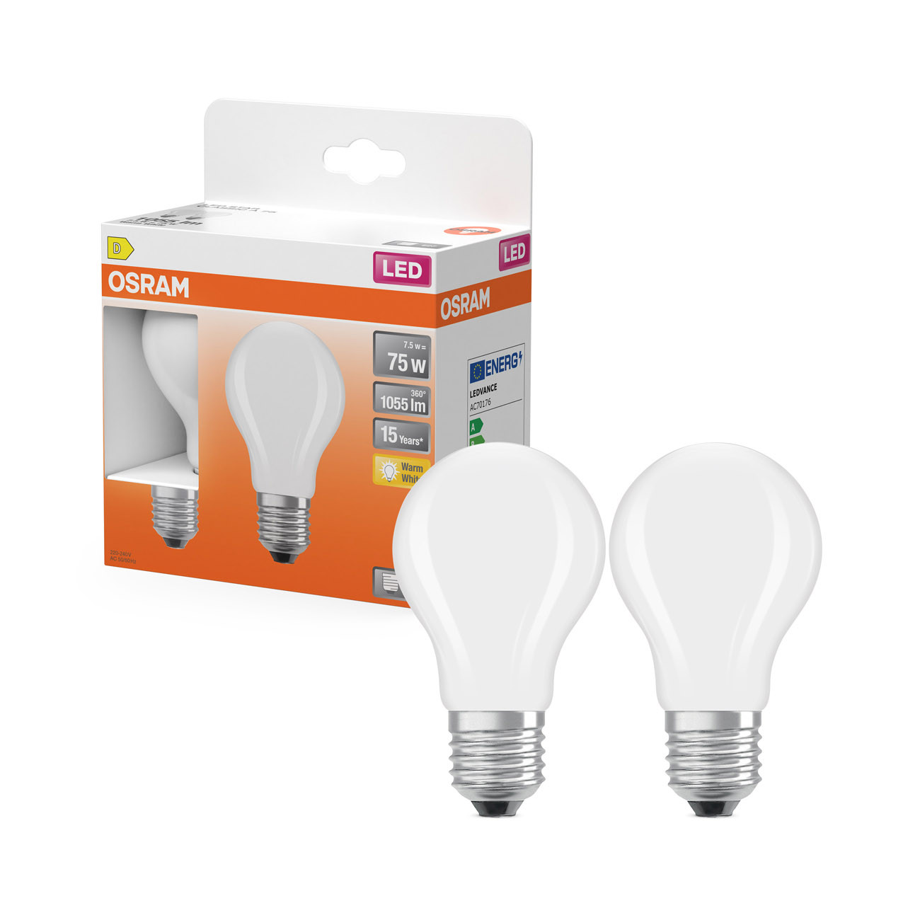 Osram Ampoule LED E27 opaque 1055 lm Equivaut à chaud Boîte de 2