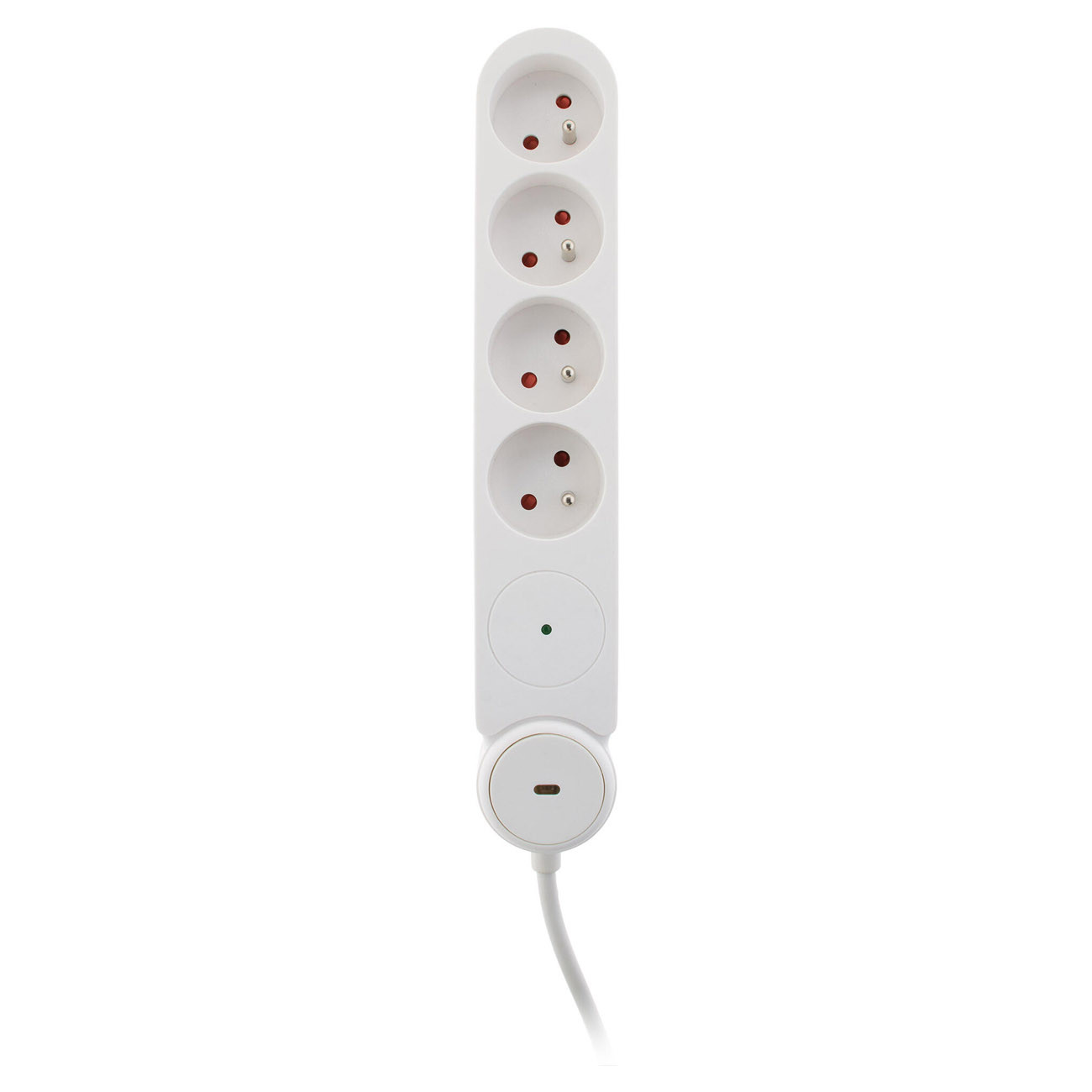 Zenitech Multiprise Bloc de 4 prises secteur en ligne IOTA - Avec interrupteur lumineux - Parafoudre - Câble de 1,4 m - Blanche