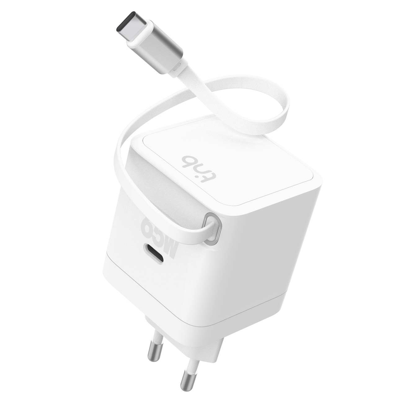 TNB Chargeur GAN avec câble USB C intégré rétractable + 1 port USB C