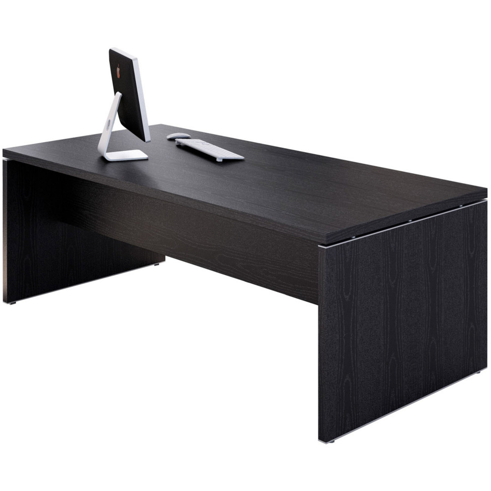 Bureau droit direction Flore - L.180 x P.90 cm - Plateau Frne noir - Pieds panneaux