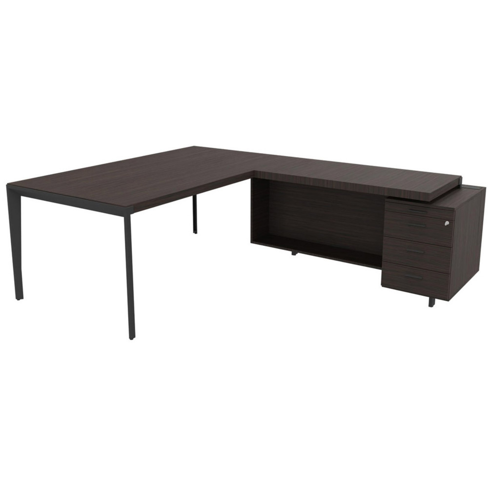 Bureau d'angle direction Arold 192 x 234 avec retour caisson porteur  droite Placage bois bne - Pitement mtal gris