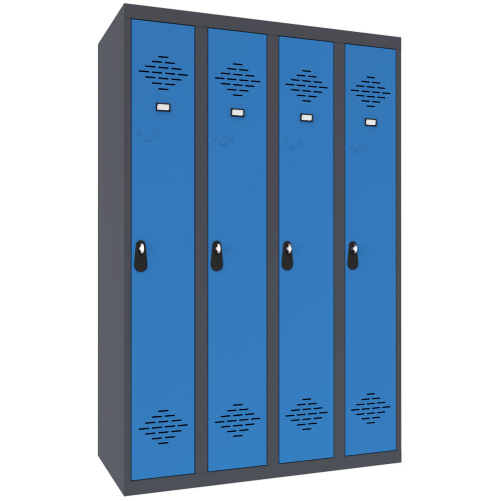 Vestiaire mtal Avantage monobloc industrie propre 4 colonnes - Largeur 120 cm - Corps Anthracite - Portes Bleu