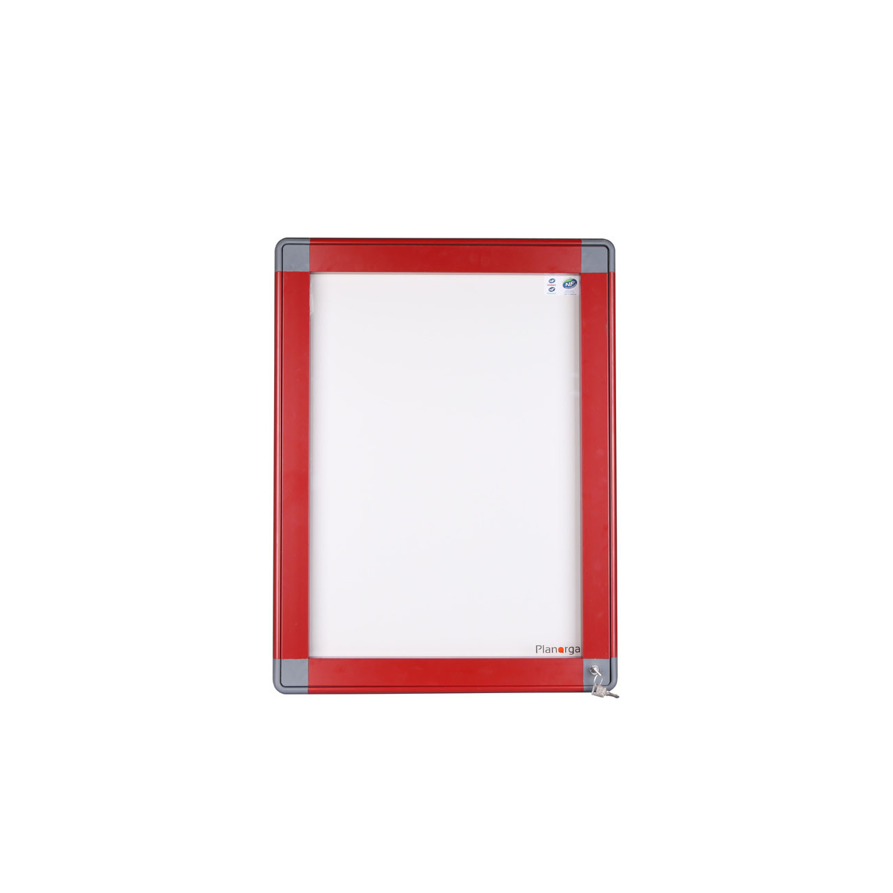 Planorga Vitrine d'extérieur NF haute sécurité porte battante 12 feuilles - Cadre rouge