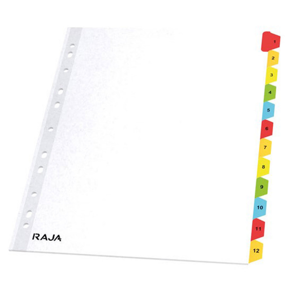 RAJA Intercalaires numriques A4+ en bristol blanc - 12 divisions couleur