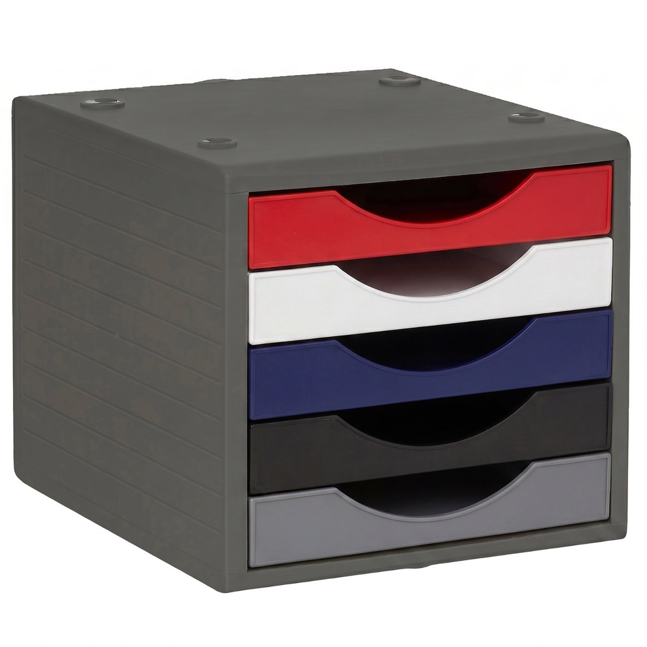 Mondoffice Module de classement 5 tiroirs de rangement - Corps gris foncé / Façade multicolore
