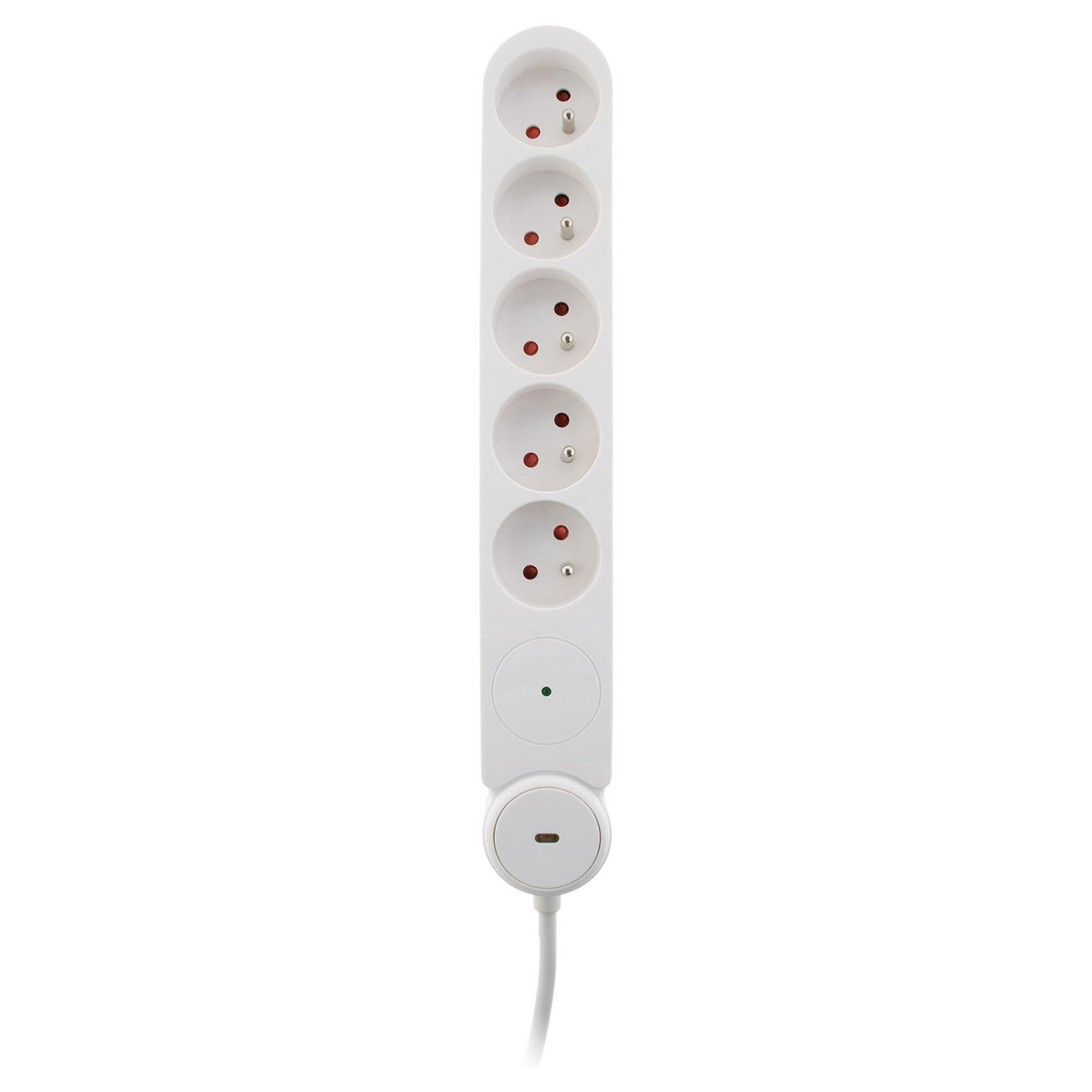 Zenitech Multiprise Bloc de 5 prises secteur en ligne IOTA - Avec interrupteur lumineux - Parafoudre - Câble de 1,4 m - Blanche