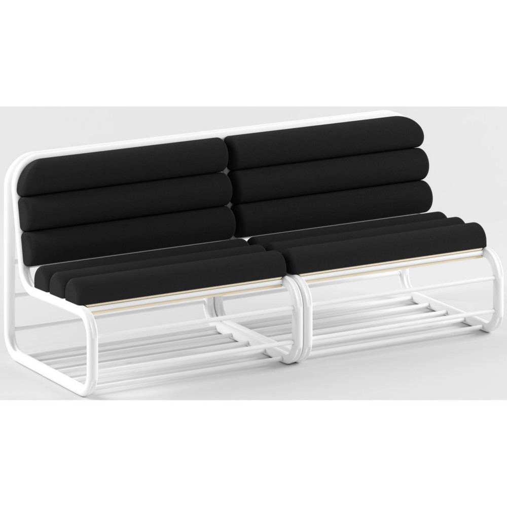 Banc d'intrieur Haven L.170 cm - Assise bois avec coussin noir et structure blanche