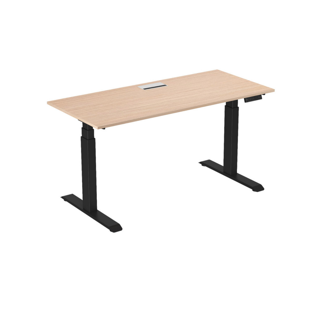 Bureau assis-debout Activ'o - Rglage lectrique en hauteur - L.180 x P.80 cm - Plateau Htre avec top access - Pieds mtal Noir