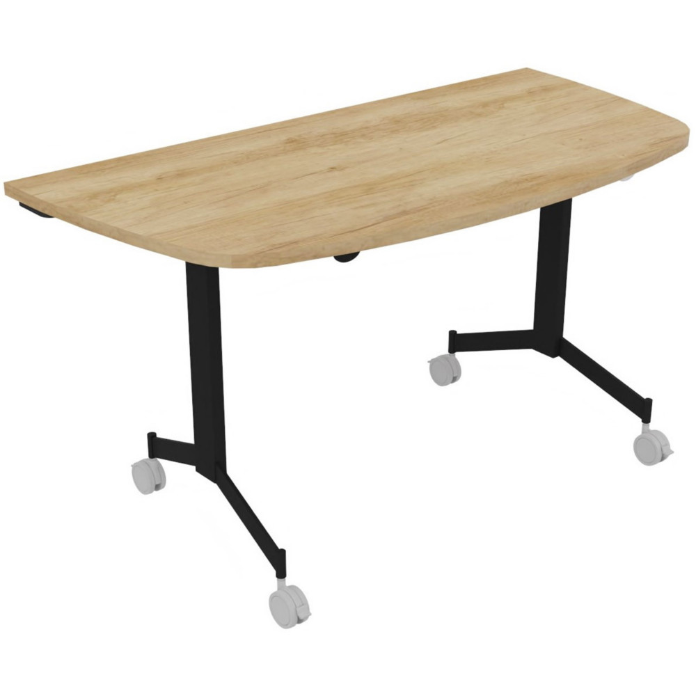 Table mobile rabattable Eureka demi-lune - L.140 x P.70 cm - Plateau Chne Nebraska - Pieds Noir