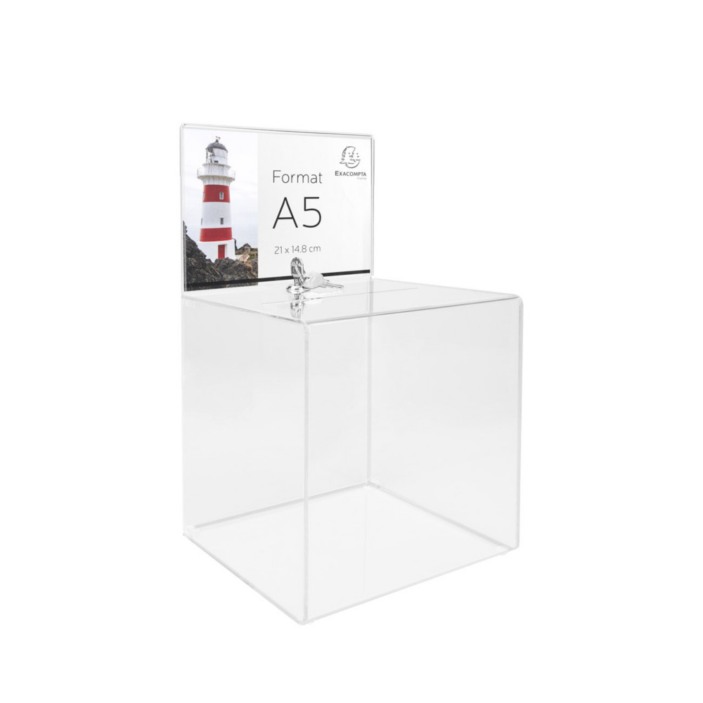 Exacompta Urne Cristal fermable  cl - Affichette A5 - Transparente