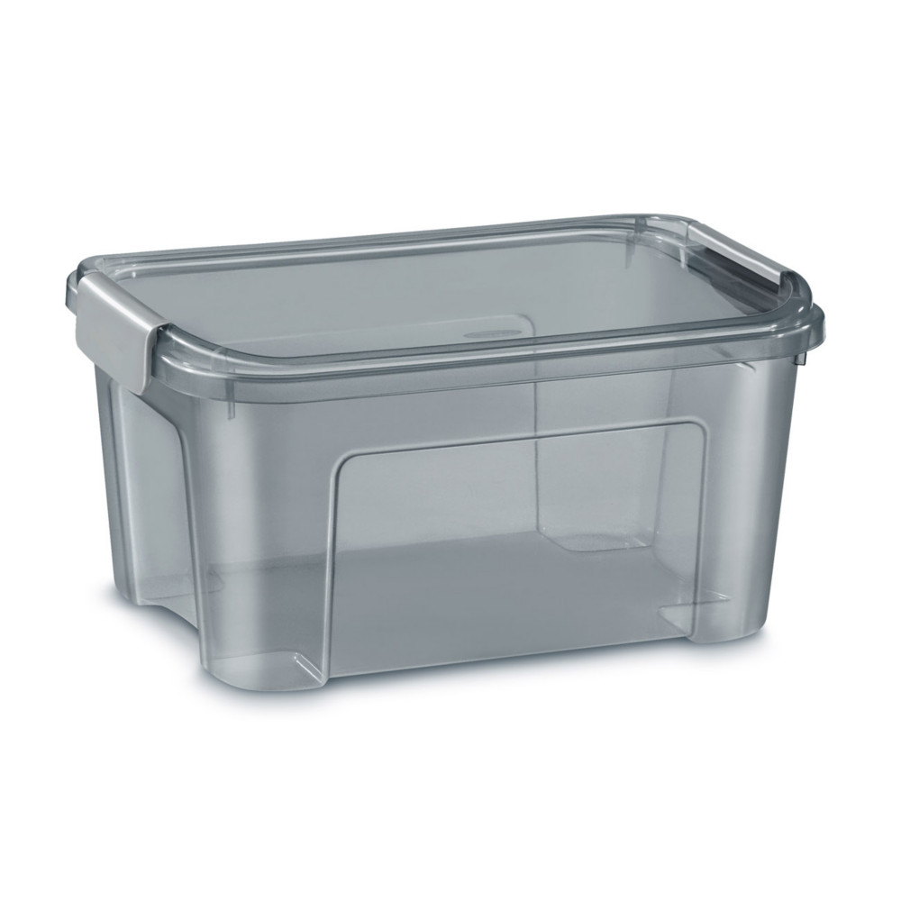 Cep Bote de rangement polypropylne avec couvercle et poignes clips - 13 Litres - Gris translucide