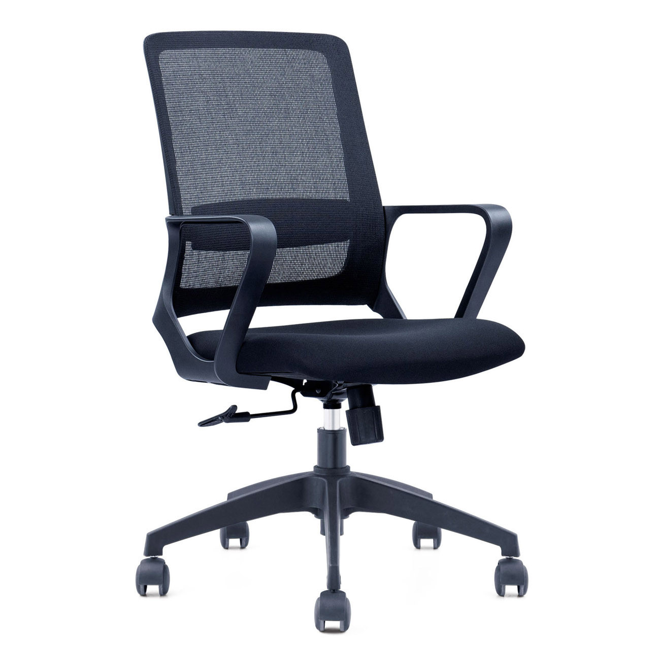 MONDOFFICE Fauteuil ergonomique HOMELY assise Tissu et dossier Maille - Réglable en hauteur - Accoudoirs fixe + Roulettes - Noir