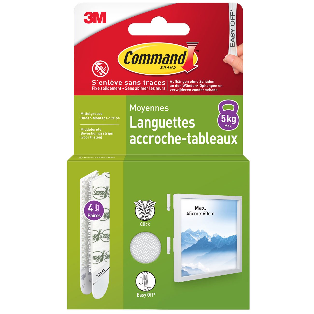 Command+3M+Bandes+d%27accroches+tableaux,+4 x 2+bandes+moyennes,+5,4 kg+-+Lot+de+8