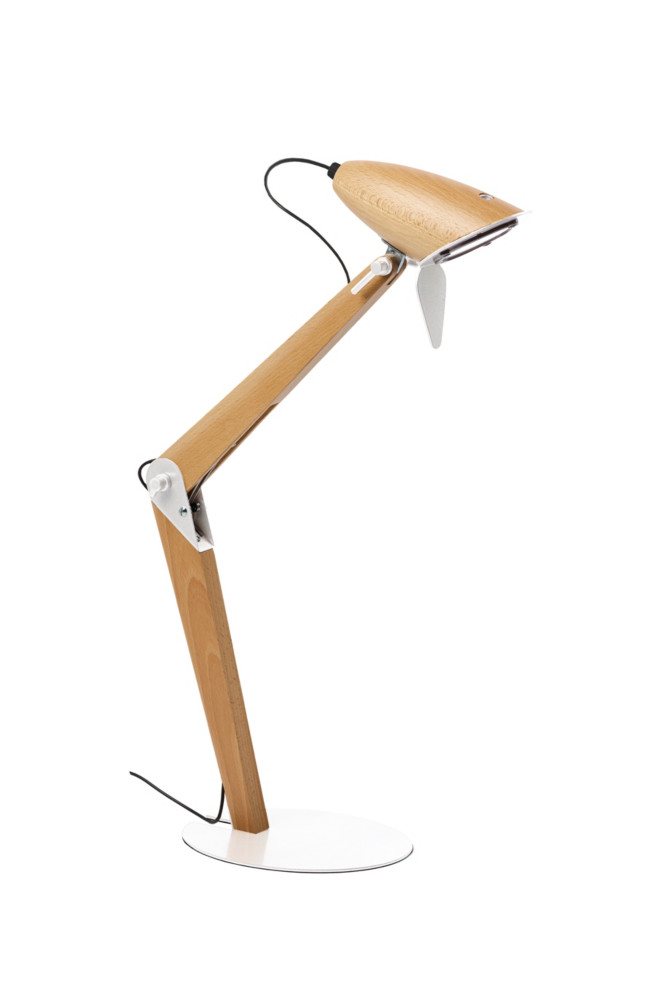 Aluminor Lampe de bureau Lora - Led intgre - 7W - Double bras articul - Tte orientable - Bois et Acier Blanc