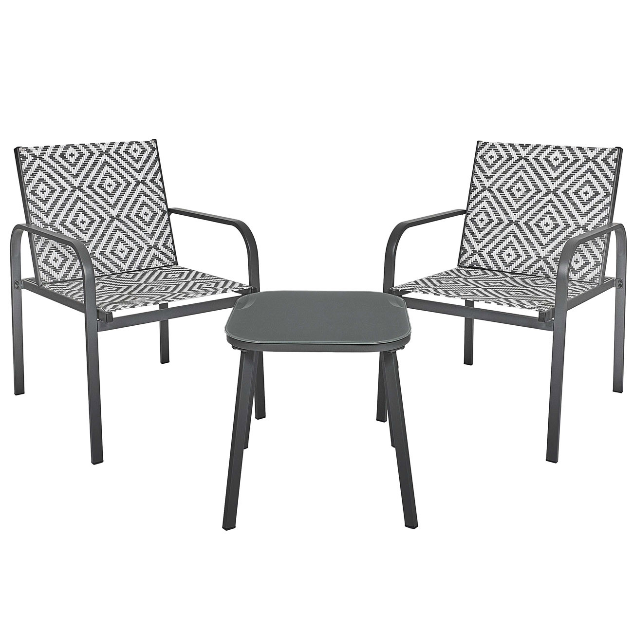 Salon de jardin Cancun - 2 fauteuils et 1 table verre - Couleur Gris
