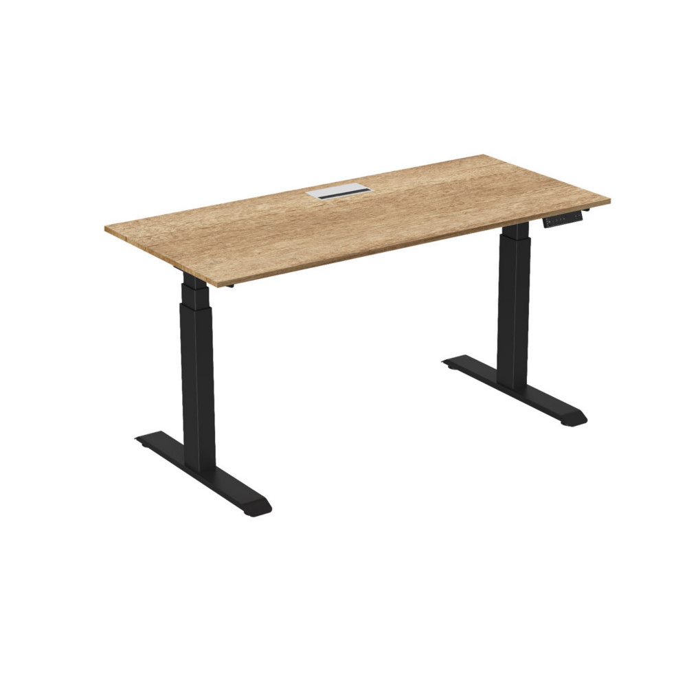 Bureau assis-debout Activ'o - Rglage lectrique en hauteur - L.180 x P.80 cm - Plateau Chne Nebraska avec top access - Pieds mtal Noir