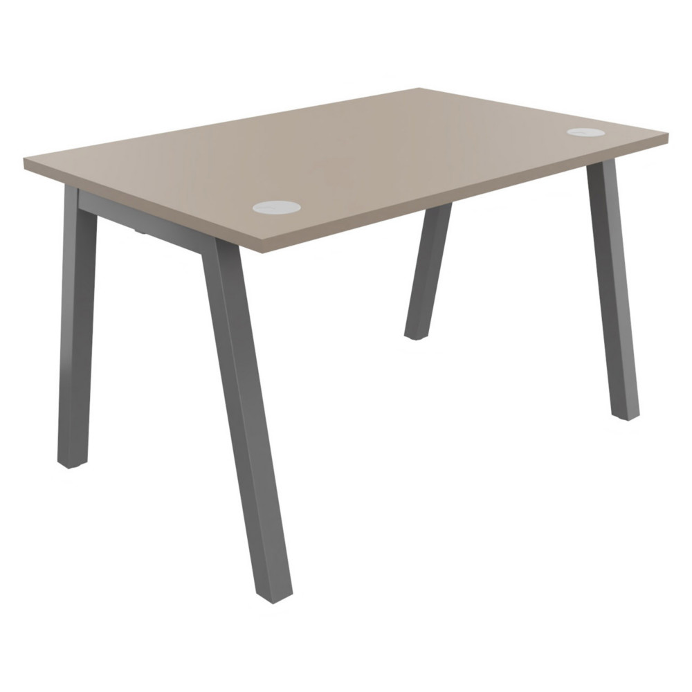Bureau droit Burocolor A avec obturateurs - L.120 x P.80 cm - Plateau Argile - Pieds Aluminium
