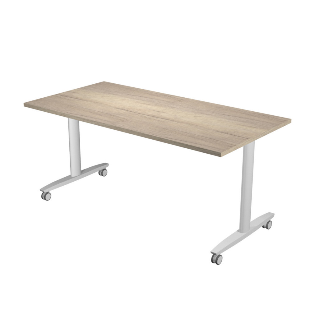 Table rabattable  roulettes PRATIC - L.160 x P.80 cm - Plateau Chne Canadien - Pieds Aluminium