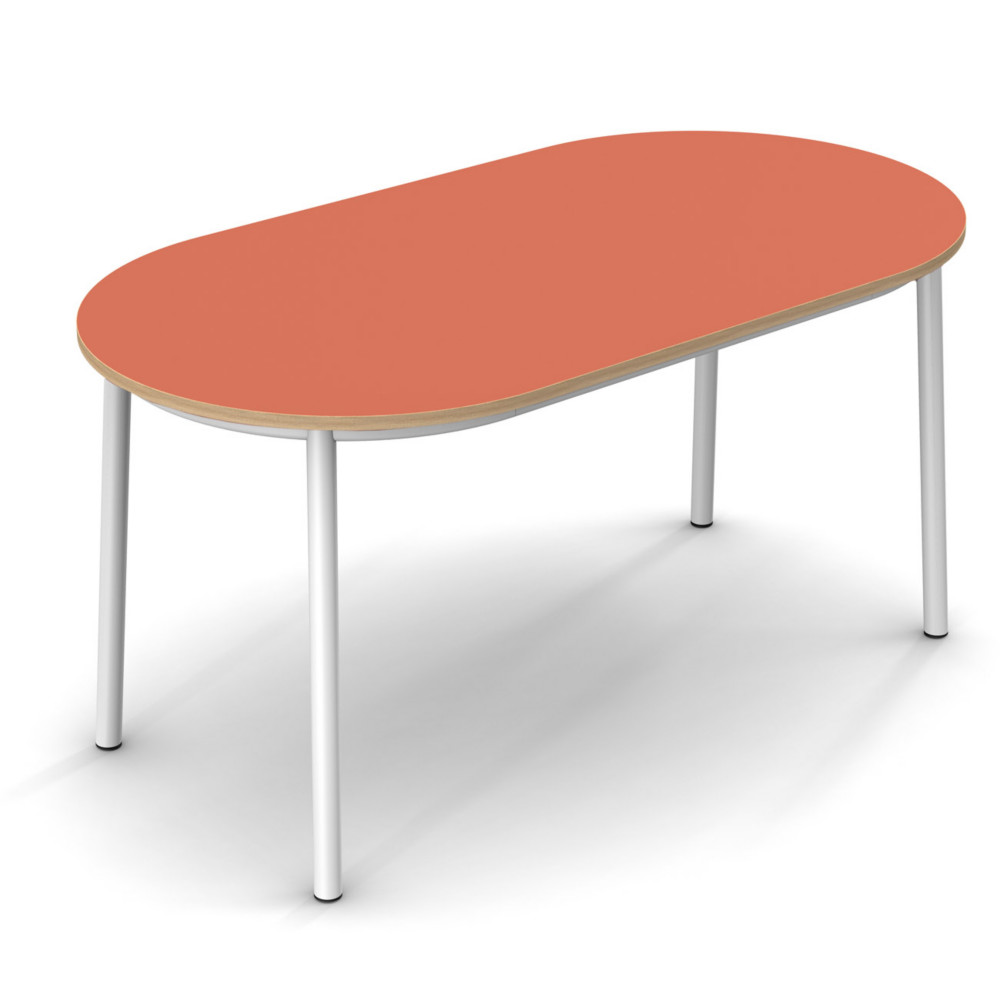 Sokoa Table de restauration ovale Klik H. 74 cm - Plateau Corail - Pieds Blanc