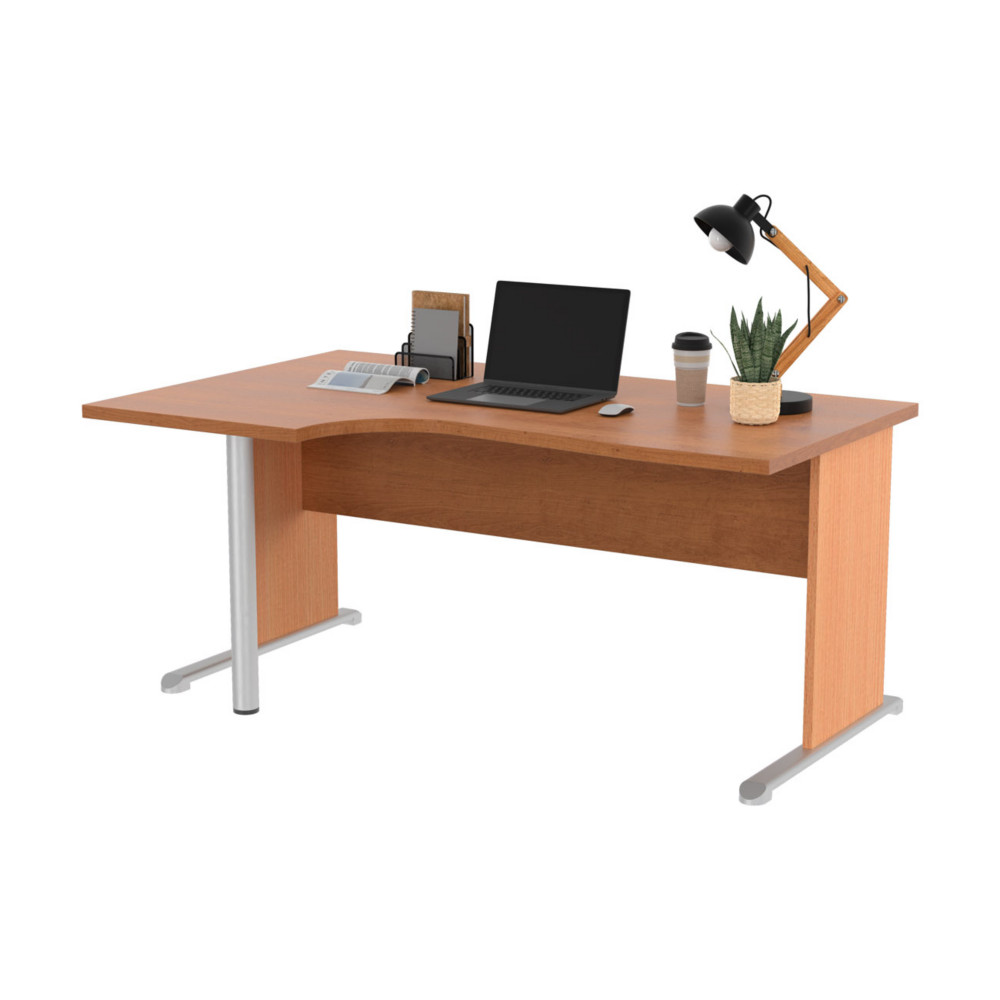 Bureau d'angle compact retour  gauche Pronto Bois - L.160 x P.100 cm - Plateau Aulne - Pieds L Htre