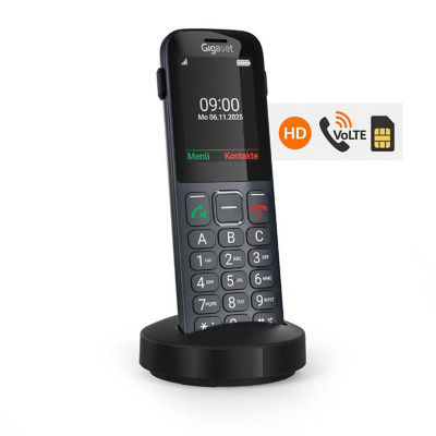 Gigaset Téléphone sans fil COMFORT 600 SIM 4G VoLTE avec carte SIM sur socle - Écran couleur 2,4'' - Noir