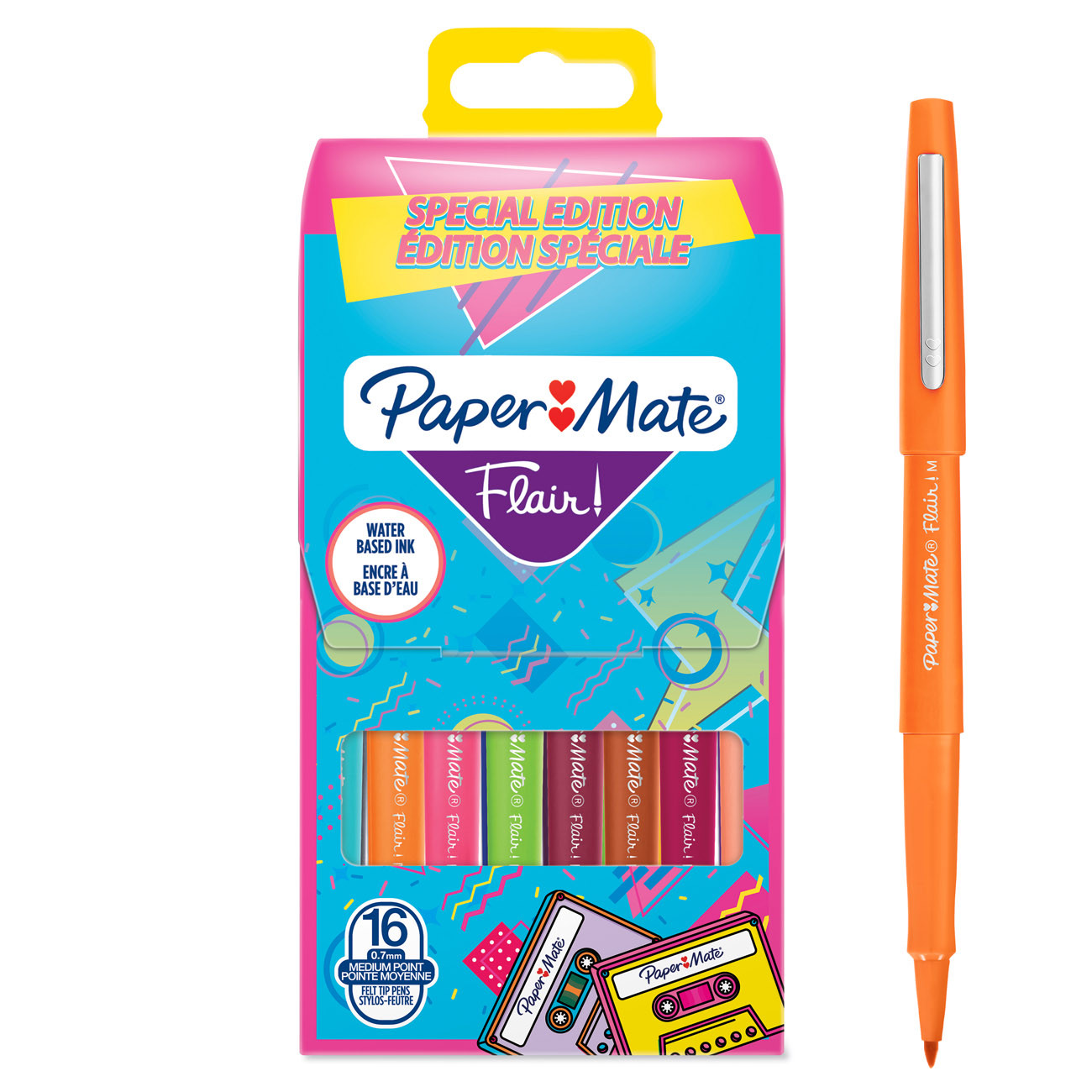 Paper Flair Original Stylo feutre à capuchon pointe moyenne 0 7 mm Pochette 16 couleurs Rétro