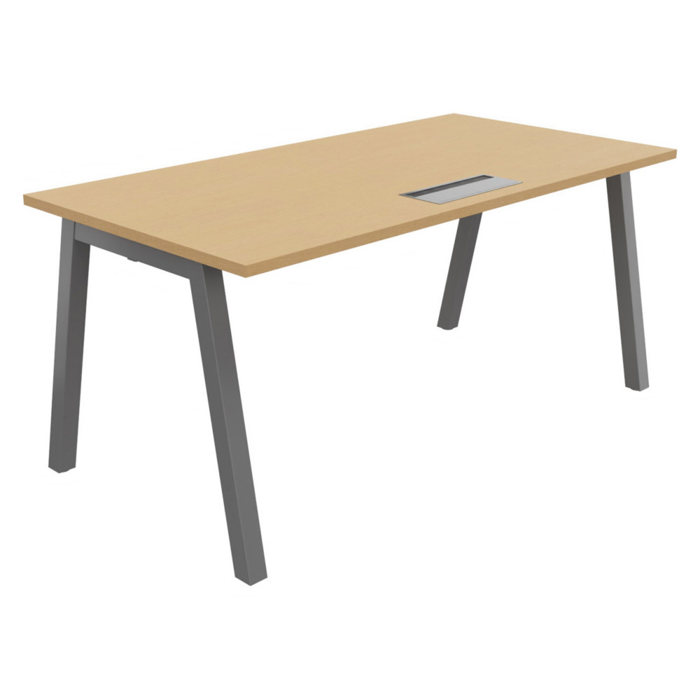 Bureau droit Burocolor A avec trappe d'accs - L.160 x P.80 cm - Plateau Htre - Pieds Aluminium