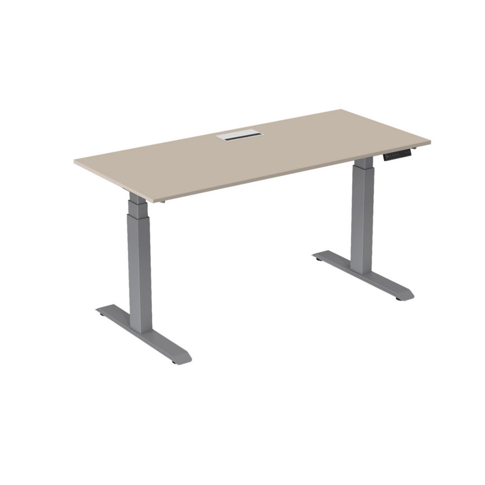 Bureau assis-debout Activ'o - Rglage lectrique en hauteur - L.180 x P.80 cm - Plateau Argile avec top access - Pieds mtal Gris