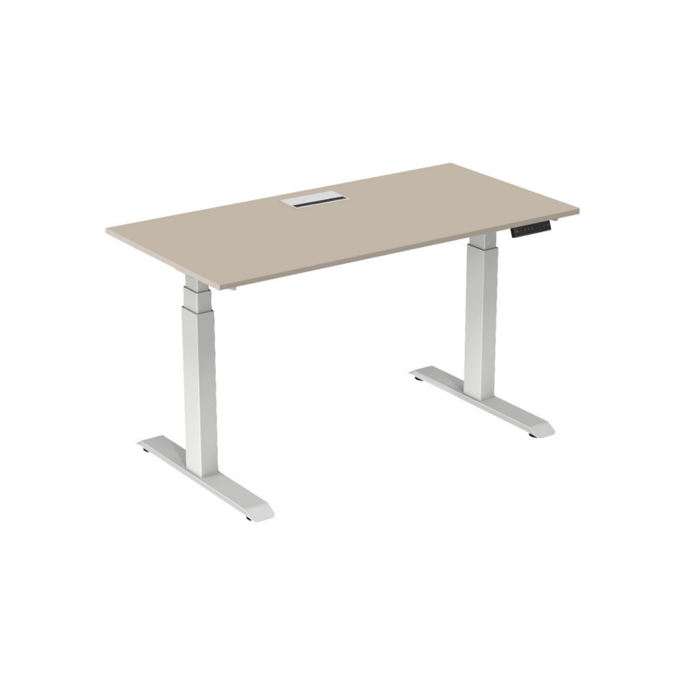 Bureau assis-debout Activ'o - Rglage lectrique en hauteur - L.160 x P.80 cm - Plateau Argile avec top access - Pieds mtal Blanc