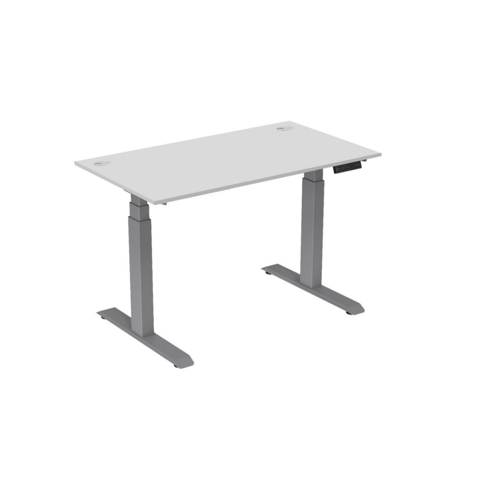 Bureau assis-debout Activ'o - Rglage lectrique en hauteur - L.140 x P.80 cm - Plateau Blanc avec obturateurs - Pieds mtal Gris
