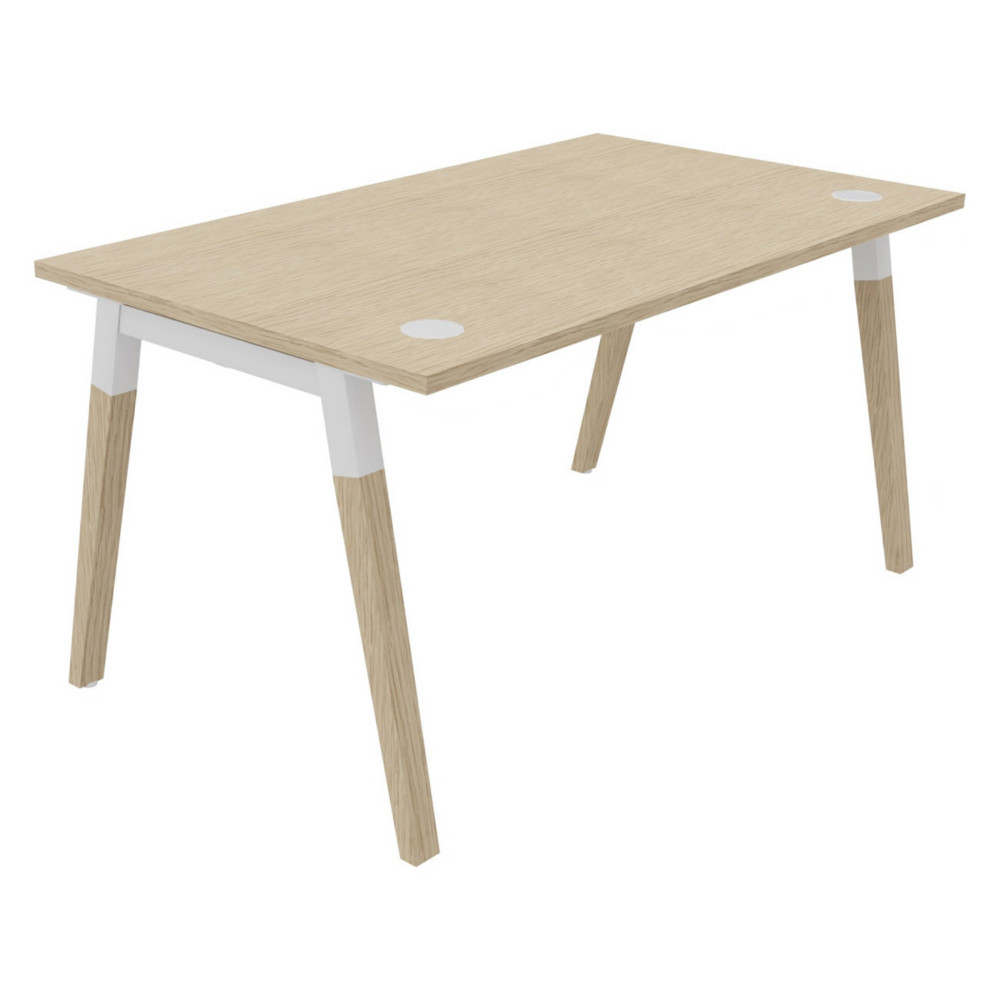 Bureau droit Burocolor A avec obturateurs - L.140 x P.80 cm - Plateau Chne - Pieds Bois/Blanc