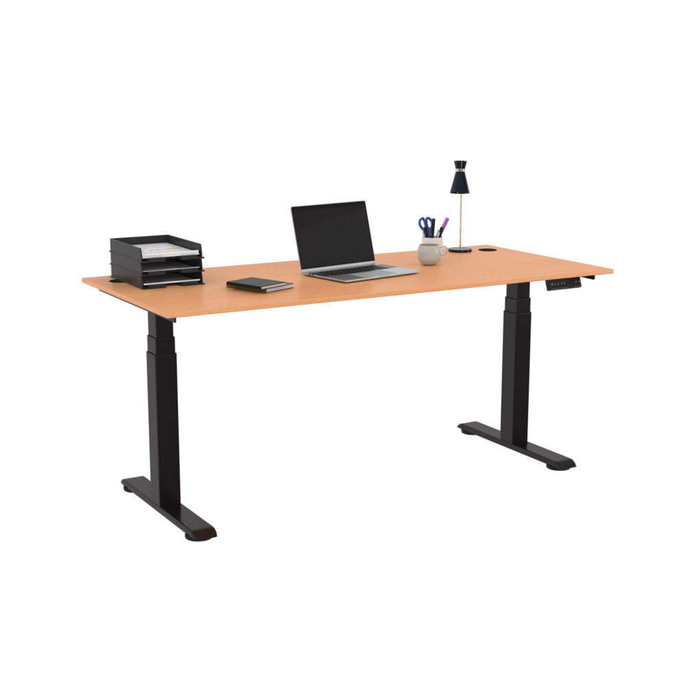 Bureau assis-debout Activ'o - Rglage lectrique en hauteur - L.180 x P.80 cm - Plateau Htre avec obturateurs - Pieds mtal Noir